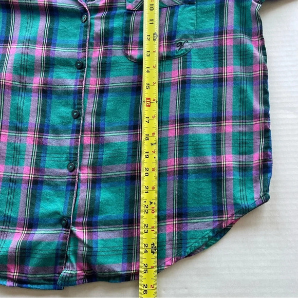 Victoria's Secret Flannel Shirt Womens S Small Plaid Button Front Short Sleeve - Picture 10 of 10